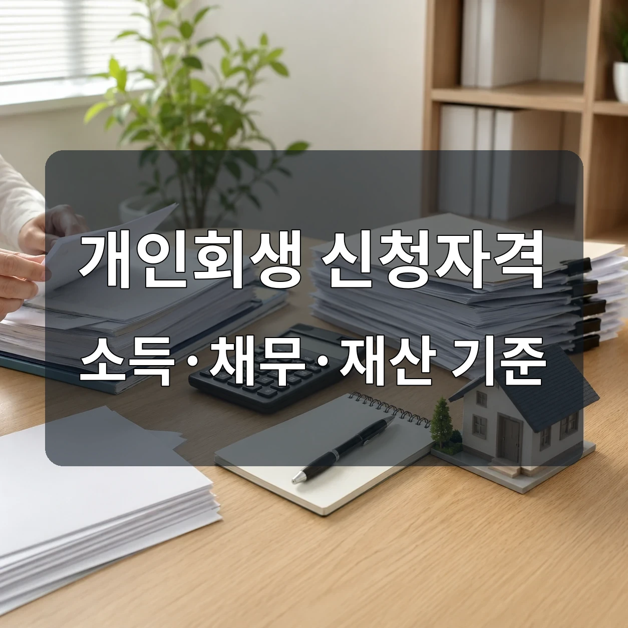 개인회생 신청자격 확인을 위해 소득·채무·재산 자료를 정리하는 모습